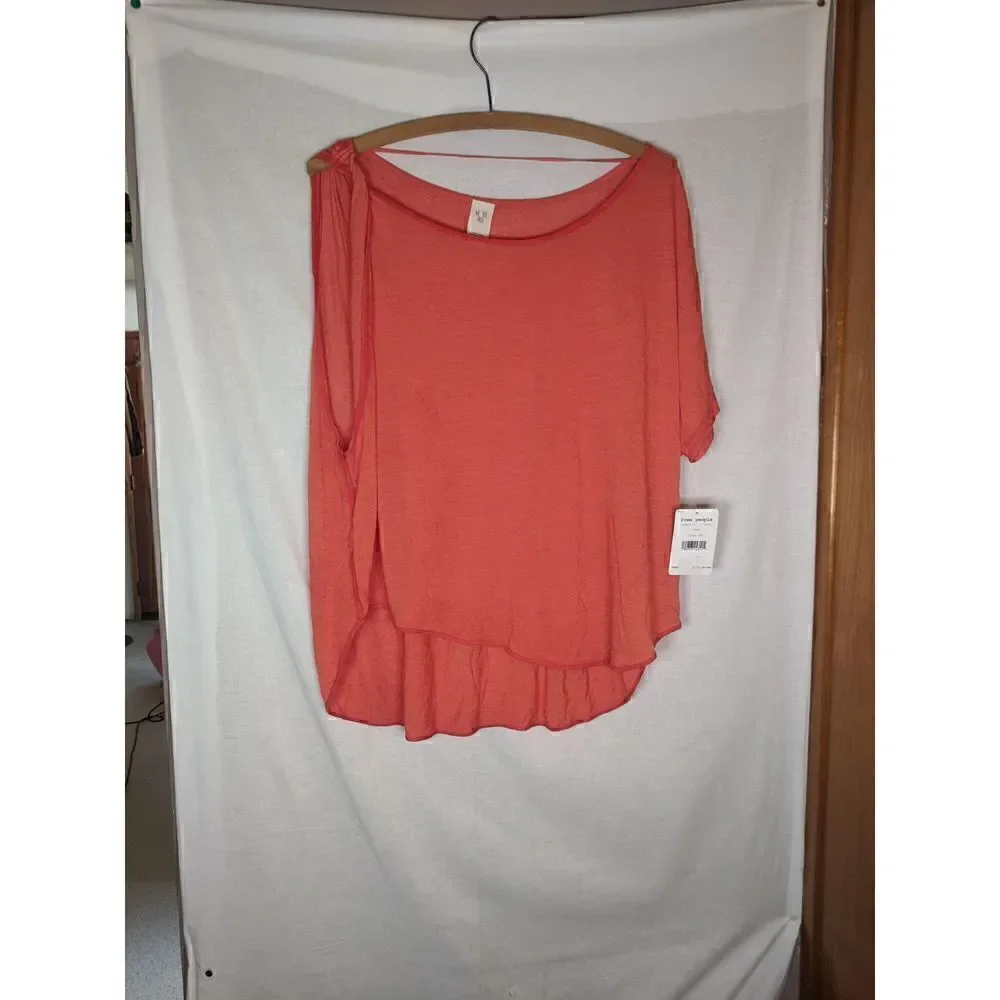 NEW Free People FushciaRed Cold Shoulder Top Sheer Layering XS